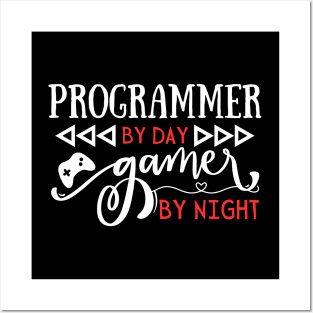 Funny Programmer By Day Gamer By Night Gift for Nerds Posters and Art